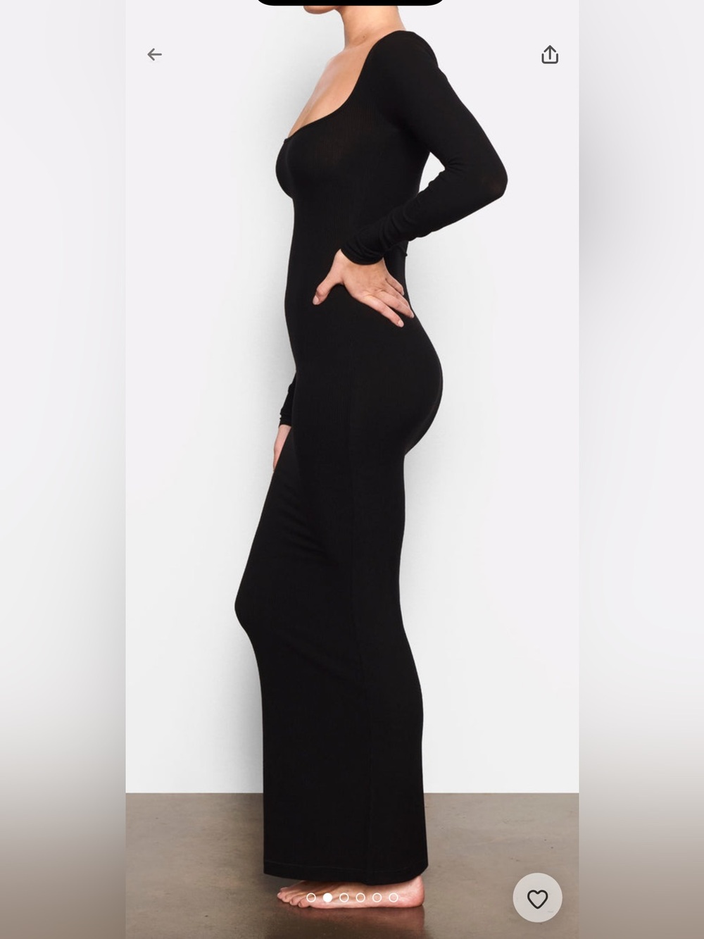 SKIMS Black Long Sleeve Square Neck Maxi Dress, Soft Lounge - Picture 9 of 9